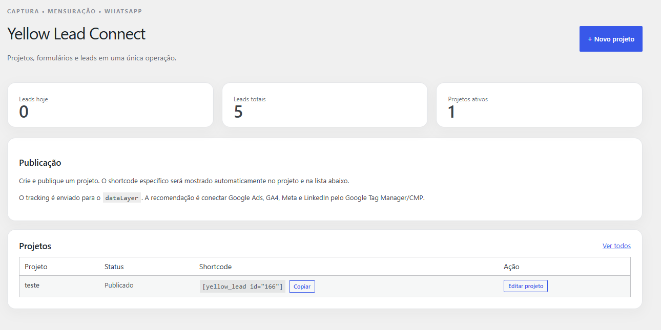 dash - Yellow Lead Conect Pluggin wordpress de formul&aacute;rio, CRM e atendimento com IA