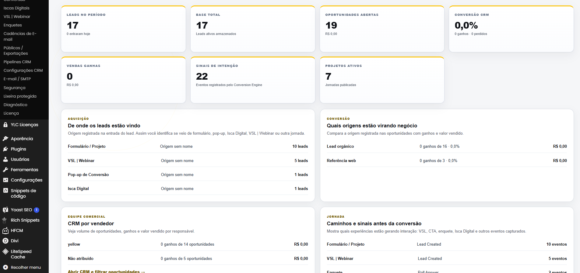 Yellow Lead Conect Pluggin Wordpress, o fim do lead desqualificado. dashboard - Yellow Lead Conect Pluggin Wordpress, o fim do lead desqualificado.